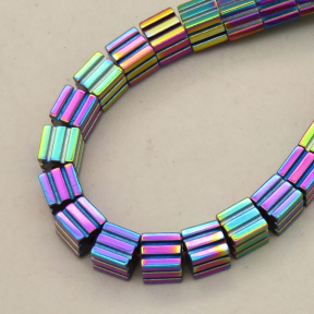 Non-magnetic Synthetic Hematite Beads Strands,Striped Square,Plating,Iridescent,4x4mm,Hole:1mm,about 95 pcs/strand,about 24 g/strand,5 strands/package,14.96"(38mm),XBGB09038vbnb-L020