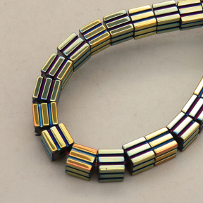Non-magnetic Synthetic Hematite Beads Strands,Striped Square,Plating,K Gold Blue,4x4mm,Hole:1mm,about 95 pcs/strand,about 24 g/strand,5 strands/package,14.96"(38mm),XBGB09040vbnb-L020