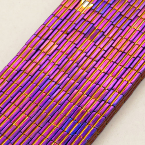 Non-magnetic Synthetic Hematite Beads Strands,Striped Square,Plating,Purple,4x4mm,Hole:1mm,about 95 pcs/strand,about 24 g/strand,5 strands/package,14.96"(38mm),XBGB09042vbnb-L020
