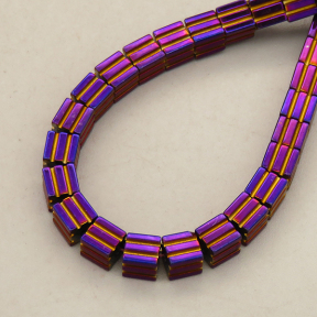 Non-magnetic Synthetic Hematite Beads Strands,Striped Square,Plating,Purple,4x4mm,Hole:1mm,about 95 pcs/strand,about 24 g/strand,5 strands/package,14.96"(38mm),XBGB09042vbnb-L020