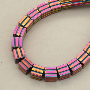 Non-magnetic Synthetic Hematite Beads Strands,Striped Square,Plating,Fuchsia Champagne,4x4mm,Hole:1mm,about 95 pcs/strand,about 24 g/strand,5 strands/package,14.96"(38mm),XBGB09044vbnb-L020