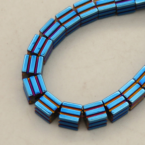 Non-magnetic Synthetic Hematite Beads Strands,Striped Square,Plating,Royal Blue Purple,4x4mm,Hole:1mm,about 95 pcs/strand,about 24 g/strand,5 strands/package,14.96"(38mm),XBGB09046vbnb-L020
