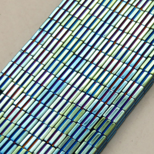 Non-magnetic Synthetic Hematite Beads Strands,Striped Square,Plating,Cyan Blue,4x4mm,Hole:1mm,about 95 pcs/strand,about 24 g/strand,5 strands/package,14.96"(38mm),XBGB09048vbnb-L020