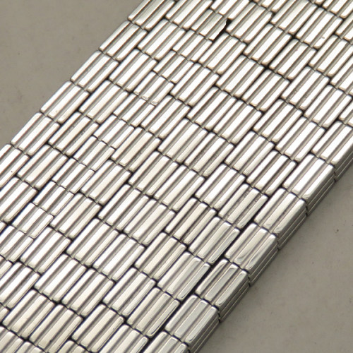 Non-magnetic Synthetic Hematite Beads Strands,Striped Rectangle,Plating,Silver White,4x6mm,Hole:1mm,about 67 pcs/strand,about 25 g/strand,5 strands/package,14.96"(38mm),XBGB09050vbnb-L020