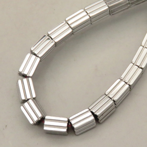 Non-magnetic Synthetic Hematite Beads Strands,Striped Rectangle,Plating,Silver White,4x6mm,Hole:1mm,about 67 pcs/strand,about 25 g/strand,5 strands/package,14.96"(38mm),XBGB09050vbnb-L020