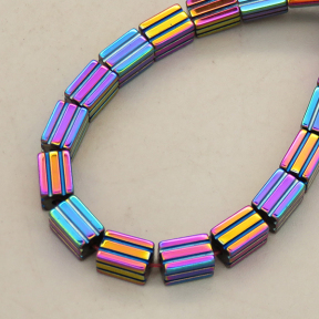 Non-magnetic Synthetic Hematite Beads Strands,Striped Rectangle,Plating,Iridescent,4x6mm,Hole:1mm,about 67 pcs/strand,about 25 g/strand,5 strands/package,14.96"(38mm),XBGB09054vbnb-L020