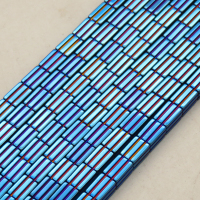 Non-magnetic Synthetic Hematite Beads Strands,Striped Rectangle,Plating,Royal Blue,4x6mm,Hole:1mm,about 67 pcs/strand,about 25 g/strand,5 strands/package,14.96"(38mm),XBGB09060vbnb-L020