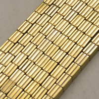 Non-magnetic Synthetic Hematite Beads Strands,Striped Rectangle,Plating,Pale Gold,4x6mm,Hole:1mm,about 67 pcs/strand,about 25 g/strand,5 strands/package,14.96"(38mm),XBGB09064vbnb-L020