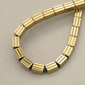 Non-magnetic Synthetic Hematite Beads Strands,Striped Rectangle,Plating,Pale Gold,4x6mm,Hole:1mm,about 67 pcs/strand,about 25 g/strand,5 strands/package,14.96"(38mm),XBGB09064vbnb-L020