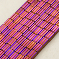 Non-magnetic Synthetic Hematite Beads Strands,Striped Rectangle,Plating,Purple,4x6mm,Hole:1mm,about 67 pcs/strand,about 25 g/strand,5 strands/package,14.96"(38mm),XBGB09070vbnb-L020