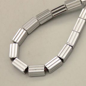 Non-magnetic Synthetic Hematite Beads Strands,Striped Rectangle,Plating,Silver White,4x8mm,Hole:1mm,about 48 pcs/strand,about 23 g/strand,5 strands/package,14.96"(38mm),XBGB09080vbnb-L020