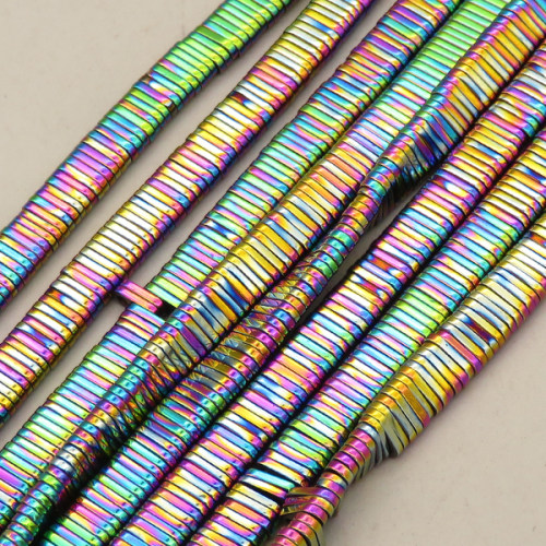 Non-magnetic Synthetic Hematite Beads Strands,Double Hole Oval,Plating,Iridescent,3x6.5x1mm,Hole:1.2mm,about 380 pcs/strand,about 28 g/strand,5 strands/package,14.96"(38mm),XBGB09090bhva-L020