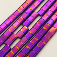 Non-magnetic Synthetic Hematite Beads Strands,Arc Edge Double Hole Square,Plating,Purple,6.5x6x3mm,Hole:1mm,about 67 pcs/strand,about 26 g/strand,5 strands/package,14.96"(38mm),XBGB09118vbpb-L020