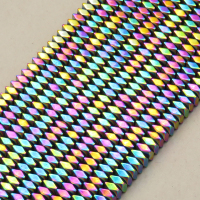 Non-magnetic Synthetic Hematite Beads Strands,Cut Octagonal Squares,Plating,Rainbow,4x2mm,Hole:1mm,about 190 pcs/strand,about 24 g/strand,5 strands/package,14.96"(38cm),XBGB09138ablb-L020