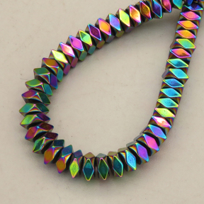 Non-magnetic Synthetic Hematite Beads Strands,Cut Octagonal Squares,Plating,Rainbow,4x2mm,Hole:1mm,about 190 pcs/strand,about 24 g/strand,5 strands/package,14.96"(38cm),XBGB09138ablb-L020