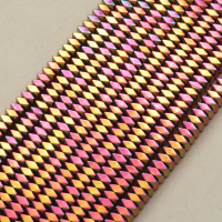 Non-magnetic Synthetic Hematite Beads Strands,Cut Octagonal Squares,Plating,Yellow Purple,4x2mm,Hole:1mm,about 190 pcs/strand,about 24 g/strand,5 strands/package,14.96"(38cm),XBGB09140ablb-L020