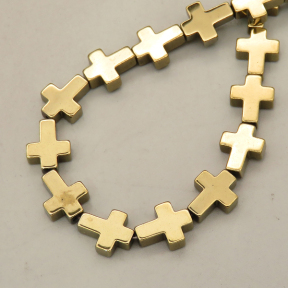 Non-magnetic Synthetic Hematite Beads Strands,Flat Cross,Plating,Champagne,8x10x3mm,Hole:1mm,about 38 pcs/strand,about 24 g/strand,5 strands/package,14.96"(38cm),XBGB09152bbov-L020
