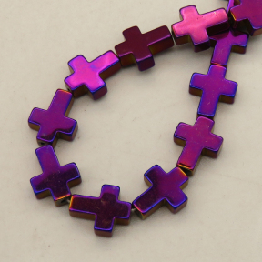 Non-magnetic Synthetic Hematite Beads Strands,Flat Cross,Plating,Purple,8x10x3mm,Hole:1mm,about 38 pcs/strand,about 24 g/strand,5 strands/package,14.96"(38cm),XBGB09156bbov-L020