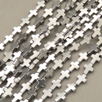 Non-magnetic Synthetic Hematite Beads Strands,Flat Cross,Plating,Silver White,6x8x2mm,Hole:1mm,about 48 pcs/strand,about 12 g/strand,5 strands/package,14.96"(38cm),XBGB09158bbov-L020