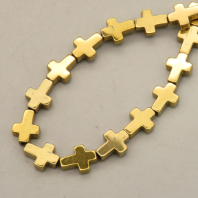 Non-magnetic Synthetic Hematite Beads Strands,Flat Cross,Plating,Golden,6x8x2mm,Hole:1mm,about 48 pcs/strand,about 12 g/strand,5 strands/package,14.96"(38cm),XBGB09160bbov-L020