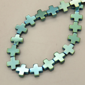 Non-magnetic Synthetic Hematite Beads Strands,Flat Cross,Plating,Dark Green,8.5x8.5x3mm,Hole:1.2mm,about 47 pcs/strand,about 25 g/strand,5 strands/package,14.96"(38cm),XBGB09170bbov-L020