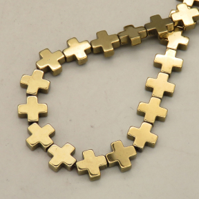 Non-magnetic Synthetic Hematite Beads Strands,Flat Cross,Plating,Champagne,8.5x8.5x3mm,Hole:1.2mm,about 47 pcs/strand,about 25 g/strand,5 strands/package,14.96"(38cm),XBGB09174bbov-L020