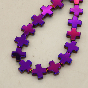 Non-magnetic Synthetic Hematite Beads Strands,Flat Cross,Plating,Purple,8.5x8.5x3mm,Hole:1.2mm,about 47 pcs/strand,about 25 g/strand,5 strands/package,14.96"(38cm),XBGB09176bbov-L020