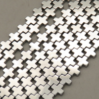 Non-magnetic Synthetic Hematite Beads Strands,Flat Cross,Plating,Silver White,8.5x8.5x3mm,Hole:1.2mm,about 47 pcs/strand,about 25 g/strand,5 strands/package,14.96"(38cm),XBGB09178bbov-L020