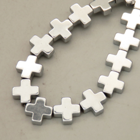Non-magnetic Synthetic Hematite Beads Strands,Flat Cross,Plating,Silver White,8.5x8.5x3mm,Hole:1.2mm,about 47 pcs/strand,about 25 g/strand,5 strands/package,14.96"(38cm),XBGB09178bbov-L020