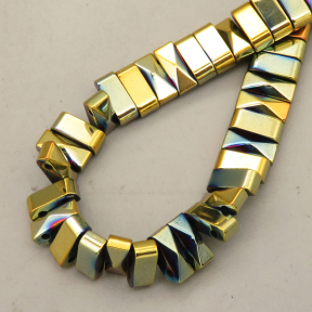 Non-magnetic Synthetic Hematite Beads Strands,Double Hole Rectangular Tower Beads,Plating,K Golden Yellow Blue,8x3x4mm,Hole:1mm,about 127 pcs/strand,about 38 g/strand,5 strands/package,14.96"(38cm),XBGB09188bhva-L020