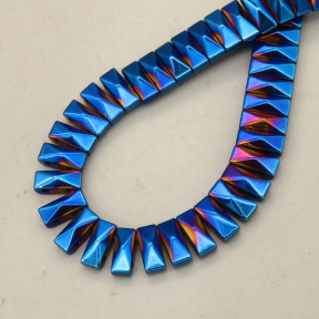 Non-magnetic Synthetic Hematite Beads Strands,Double Hole Rectangular Tower Beads,Plating,Royal Blue,8x3x4mm,Hole:1mm,about 127 pcs/strand,about 38 g/strand,5 strands/package,14.96"(38cm),XBGB09190bhva-L020