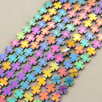 Non-magnetic Synthetic Hematite Beads Strands,Four-Leaf Clover,Plating,Rainbow,8x8x3mm,Hole:1mm,about 48 pcs/strand,about 27 g/strand,5 strands/package,14.96"(38cm),XBGB09194vbpb-L020