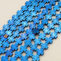 Non-magnetic Synthetic Hematite Beads Strands,Four-Leaf Clover,Plating,Royal Blue,8x8x3mm,Hole:1mm,about 48 pcs/strand,about 27 g/strand,5 strands/package,14.96"(38cm),XBGB09206vbpb-L020