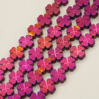 Non-magnetic Synthetic Hematite Beads Strands,Four-Leaf Clover,Plating,Purple,8x8x3mm,Hole:1mm,about 48 pcs/strand,about 27 g/strand,5 strands/package,14.96"(38cm),XBGB09208vbpb-L020