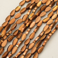 Non-magnetic Synthetic Hematite Beads Strands,Leaves,Plating,Brown,4x8x2mm,Hole:1mm,about 48 pcs/strand,about 11 g/strand,5 strands/package,14.96"(38cm),XBGB09214bbov-L020