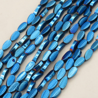Non-magnetic Synthetic Hematite Beads Strands,Leaves,Plating,Royal Blue,4x8x2mm,Hole:1mm,about 48 pcs/strand,about 11 g/strand,5 strands/package,14.96"(38cm),XBGB09216bbov-L020