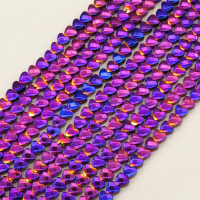 Non-magnetic Synthetic Hematite Beads Strands,Cabochon Heart Cut,Plating,Purple,4x4x2mm,Hole:0.8mm,about 115 pcs/strand,about 11 g/strand,5 strands/package,14.96"(38cm),XBGB09222vbnb-L020