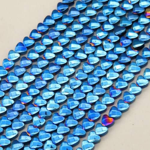 Non-magnetic Synthetic Hematite Beads Strands,Cabochon Heart Cut,Plating,Royal Blue,4x4x2mm,Hole:0.8mm,about 115 pcs/strand,about 11 g/strand,5 strands/package,14.96"(38cm),XBGB09226vbnb-L020