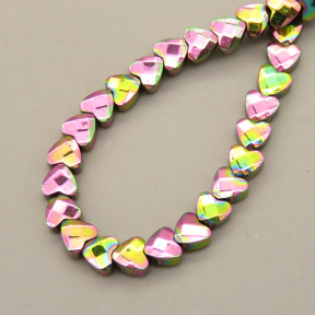 Non-magnetic Synthetic Hematite Beads Strands,Cabochon Heart Cut,Plating,Flower Green,4x4x2mm,Hole:0.8mm,about 115 pcs/strand,about 11 g/strand,5 strands/package,14.96"(38cm),XBGB09234vbnb-L020