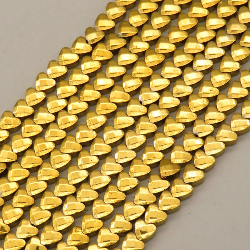 Non-magnetic Synthetic Hematite Beads Strands,Cabochon Heart Cut,Plating,Golden,4x4x2mm,Hole:0.8mm,about 115 pcs/strand,about 11 g/strand,5 strands/package,14.96"(38cm),XBGB09238vbnb-L020