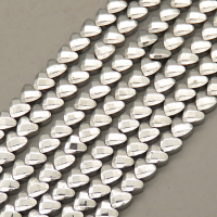 Non-magnetic Synthetic Hematite Beads Strands,Cabochon Heart Cut,Plating,Silver White,4x4x2mm,Hole:0.8mm,about 115 pcs/strand,about 11 g/strand,5 strands/package,14.96"(38cm),XBGB09240vbnb-L020