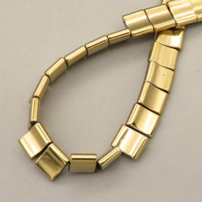 Non-magnetic Synthetic Hematite Beads Strands,Double Hole Arc, Curved Piece,Plating,Light Gold,8x10x3mm,Hole:1mm,about 48 pcs/strand,about 57 g/strand,5 strands/package,14.96"(38cm),XBGB09242ablb-L020