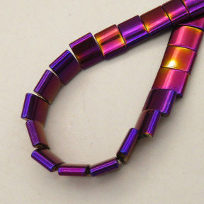 Non-magnetic Synthetic Hematite Beads Strands,Double Hole Arc, Curved Piece,Plating,Purple,8x10x3mm,Hole:1mm,about 48 pcs/strand,about 57 g/strand,5 strands/package,14.96"(38cm),XBGB09244ablb-L020