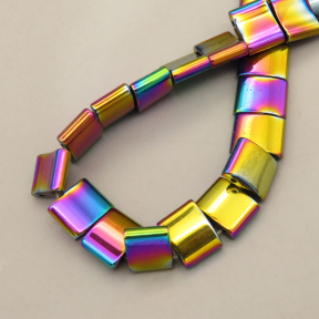 Non-magnetic Synthetic Hematite Beads Strands,Double Hole Arc, Curved Piece,Plating,Rainbow,8x10x3mm,Hole:1mm,about 48 pcs/strand,about 57 g/strand,5 strands/package,14.96"(38cm),XBGB09250ablb-L020