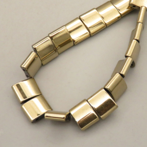 Non-magnetic Synthetic Hematite Beads Strands,Double Hole Arc, Curved Piece,Plating,Champagne,8x10x3mm,Hole:1mm,about 48 pcs/strand,about 57 g/strand,5 strands/package,14.96"(38cm),XBGB09252ablb-L020