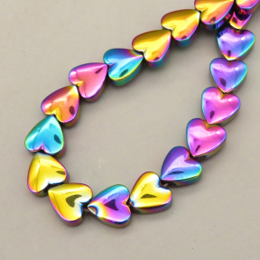 Non-magnetic Synthetic Hematite Beads Strands,Curved Peach Heart,Plating,Rainbow,8x8x3mm,Hole:1mm,about 48 pcs/strand,about 29 g/strand,5 strands/package,14.96"(38cm),XBGB09254vbnb-L020