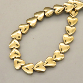 Non-magnetic Synthetic Hematite Beads Strands,Curved Peach Heart,Plating,Light Gold,8x8x3mm,Hole:1mm,about 48 pcs/strand,about 29 g/strand,5 strands/package,14.96"(38cm),XBGB09256vbnb-L020