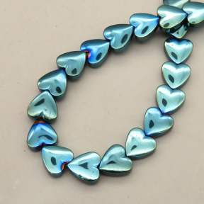 Non-magnetic Synthetic Hematite Beads Strands,Curved Peach Heart,Plating,Cyan Blue,8x8x3mm,Hole:1mm,about 48 pcs/strand,about 29 g/strand,5 strands/package,14.96"(38cm),XBGB09262vbnb-L020