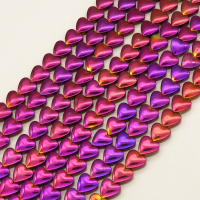 Non-magnetic Synthetic Hematite Beads Strands,Curved Peach Heart,Plating,Purple,8x8x3mm,Hole:1mm,about 48 pcs/strand,about 29 g/strand,5 strands/package,14.96"(38cm),XBGB09264vbnb-L020