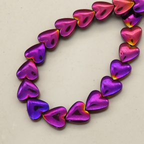 Non-magnetic Synthetic Hematite Beads Strands,Curved Peach Heart,Plating,Purple,8x8x3mm,Hole:1mm,about 48 pcs/strand,about 29 g/strand,5 strands/package,14.96"(38cm),XBGB09264vbnb-L020